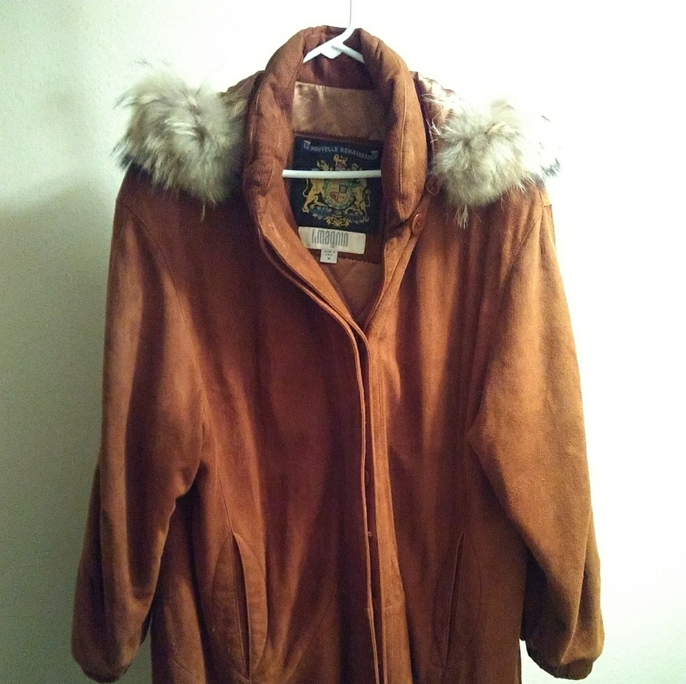 I. Magnin vintage leather/racoon coat
